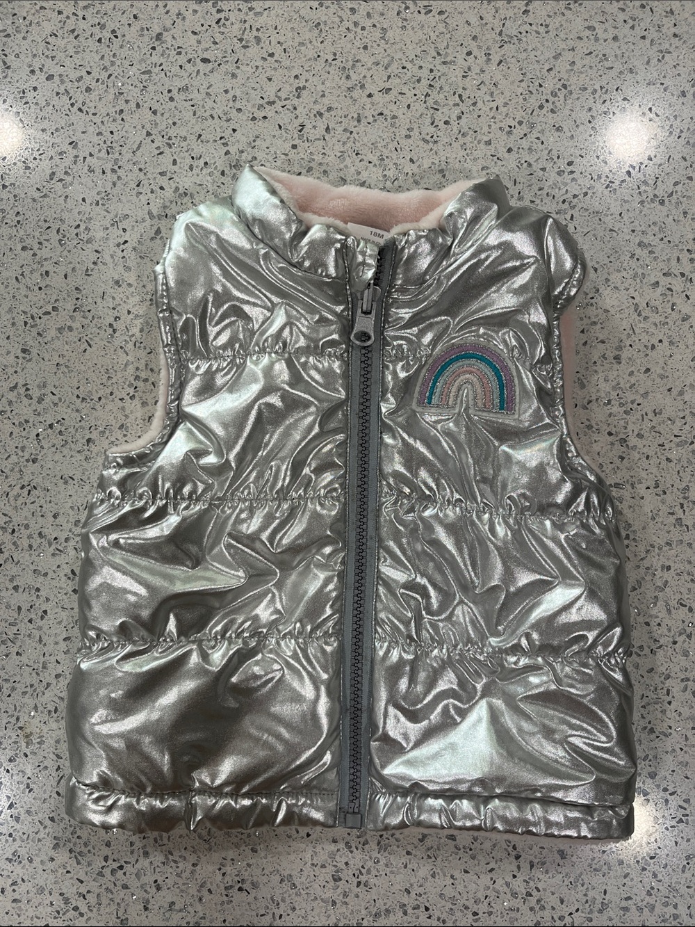 Robeez Kids Metallic Silver Puffer Vest with Rainbow Patch